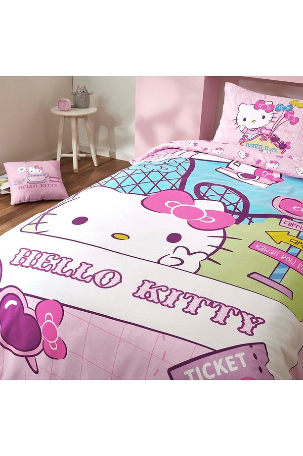 Lisanslı Hello Kitty Travel Pamuk Tek Kişilik Nevresim Takımı - 2