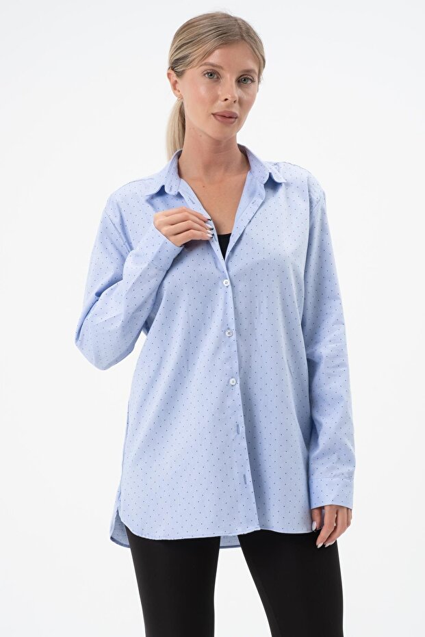 قميص نسائي منقوش بلون سادة - 1