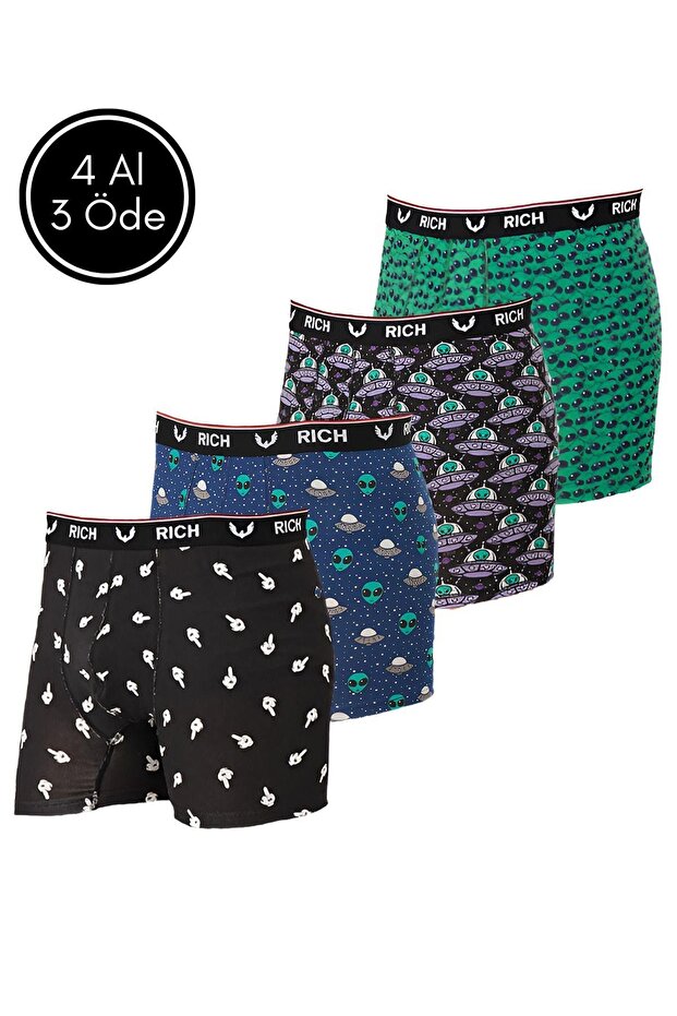 Men's Lycra Patterned and Solid 4 Boxer Pack - 1