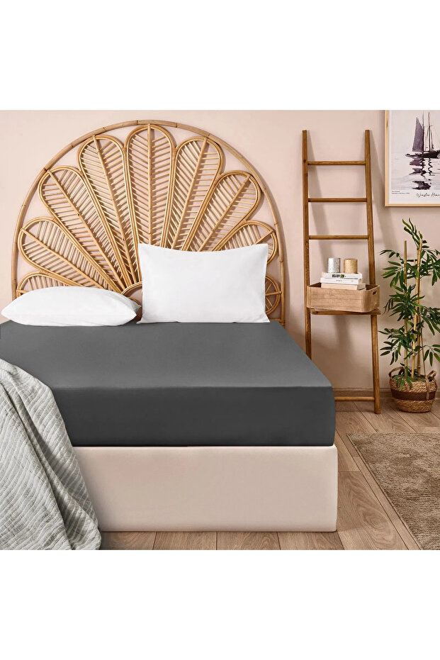 Soft Basic Double Fitted Sheet - Anthracite - 160X200 cm - 1