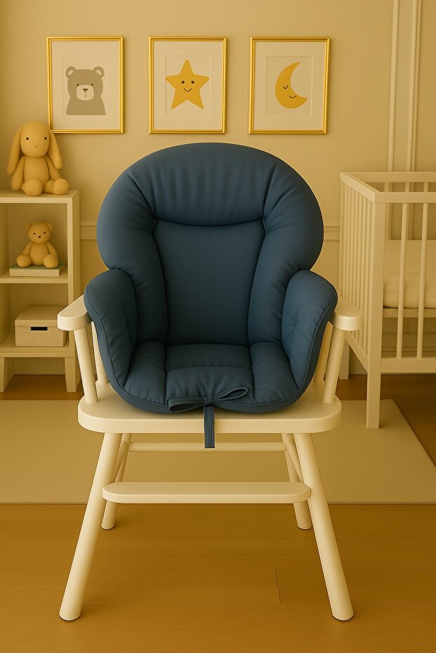 100% Cotton Fabric Double Sided High Chair Cushion (Belt Passages Available) Petrol Color