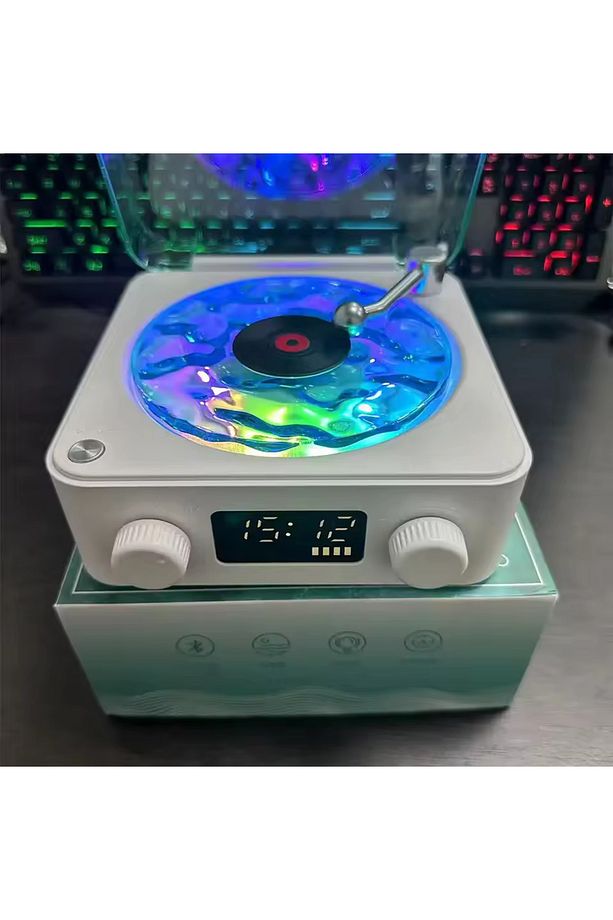 Plak Görünümlü Bluetooth Hoparlör 3D Ses Dalgası Retro Müzik Plak Gece Lambası - 3