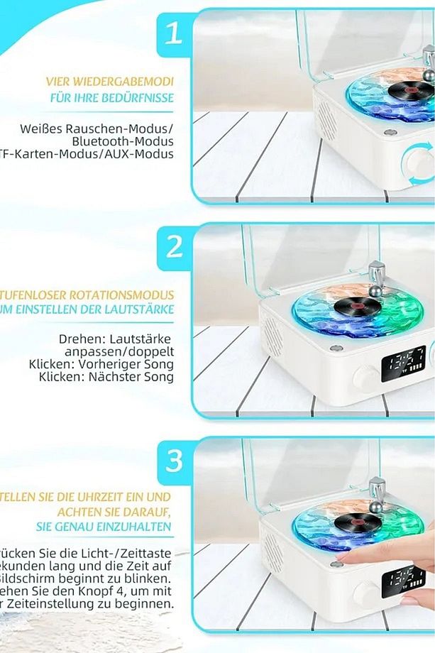 Plak Görünümlü Bluetooth Hoparlör 3D Ses Dalgası Retro Müzik Plak Gece Lambası - 5