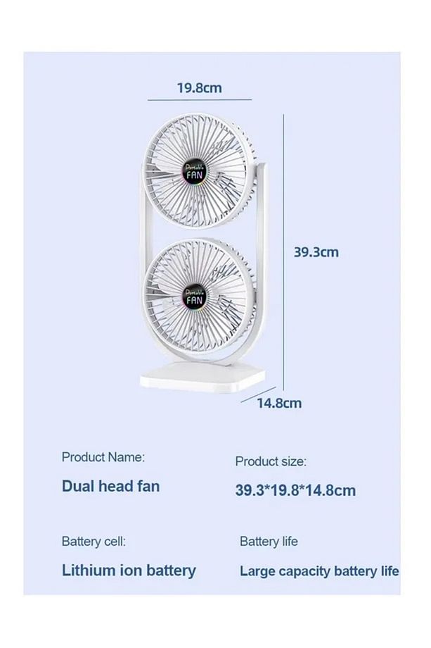 Mini Fan | Taşınabilir Çift Başlıklı Sessiz Vantilatör | Type-C Girişli, 3 Kademel - 7