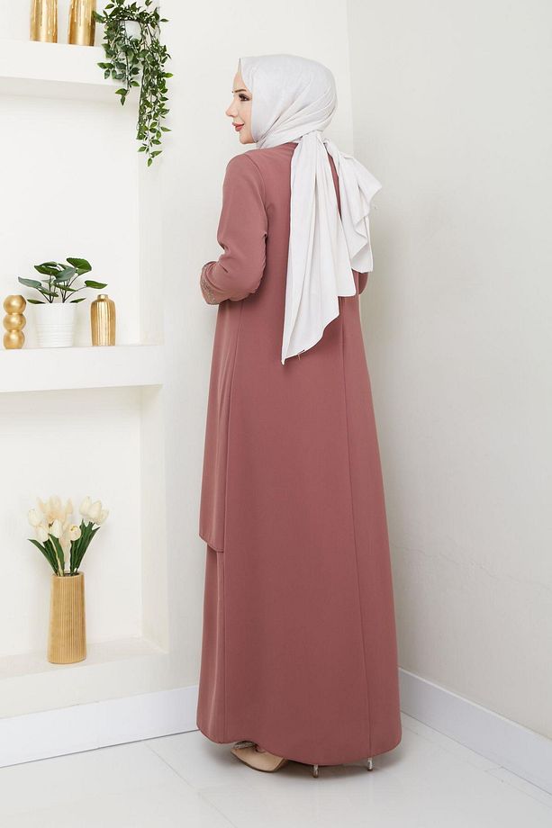 Serpme Taşlı Büyük Beden Anne Elbisesi - 7