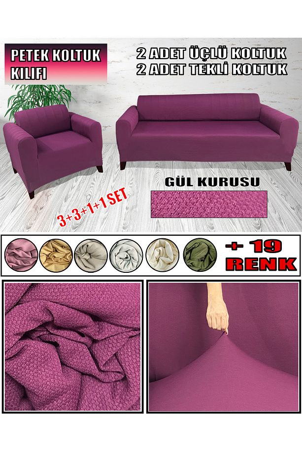 YENİ MİKRO PETEK KUMAŞ 2 ADET ÜÇLÜ-2 ADET TEKLİ KOLTUK KILIFI SETİ ARKASI DAHİL KAPATIYORUZ. - 1