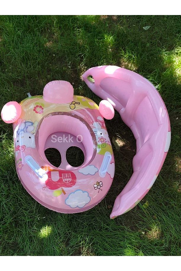 Bebek Havuzu Şamandırası Yaş 1-4 Yaş için Dinozor Bebek Yüzme simidi Çıkartmalı Takmalı Şişme Bot - 2