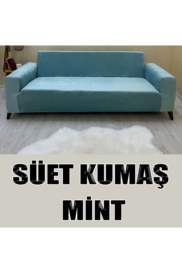 Süet Detaylı Angora Kumaş 2 Adet Üçlü & Çekyat- 2 Adet Tekli Set Koltuk Kılıfı - 3
