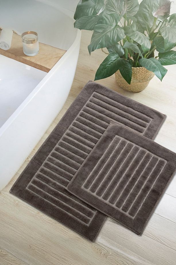 Arvia Kahve %100 Pamuk İkili Banyo Paspası Yumuşak Dokulu Makinede Yıkanabilir Lüks Banyo Halısı - 1