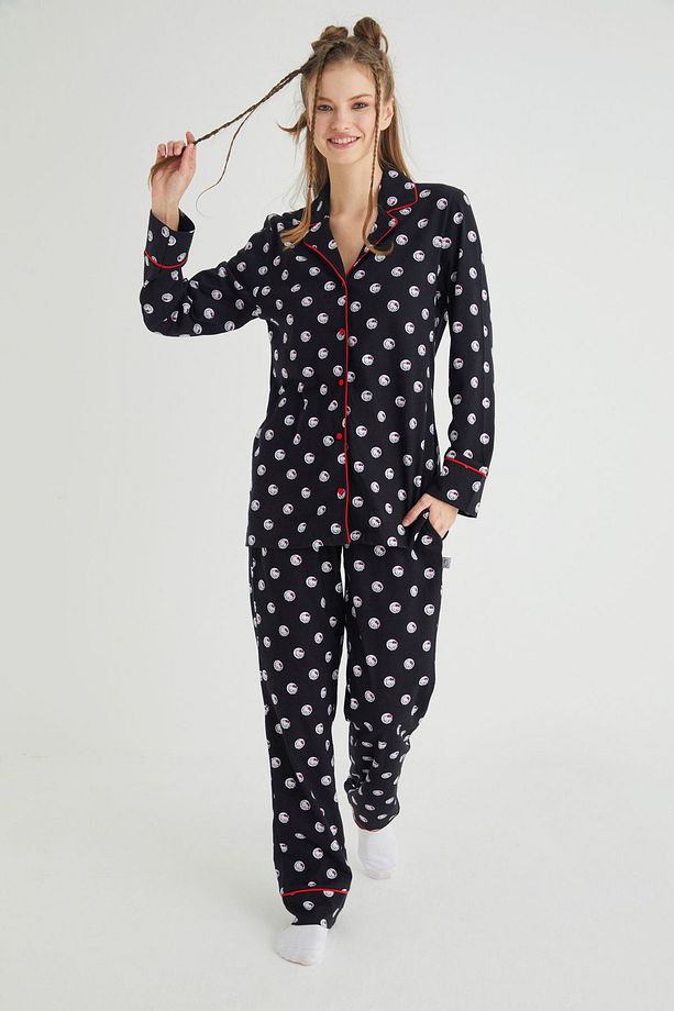 Lisanslı Düğmeli Uzun Kol Pijama Takım Roz-63 - 2