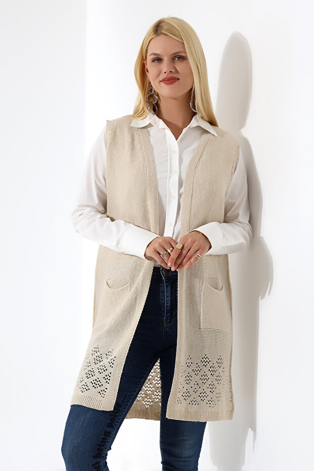 Women's Beige Seasonal Knitwear Vest