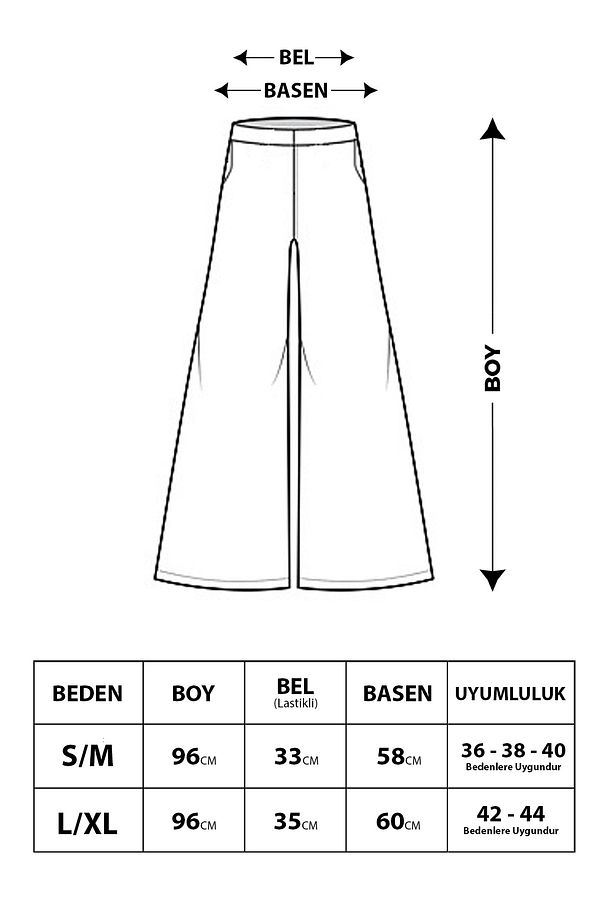 Beli Lastikli Geniş Kesim Kloş Double Krep Pantolon Etek - Açık Bej - 3