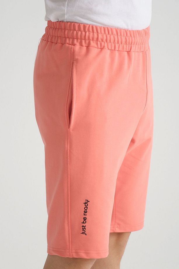 Minimal Logolu Pamuklu Regular Kalıp Açık Pembe Erkek Şort - 7