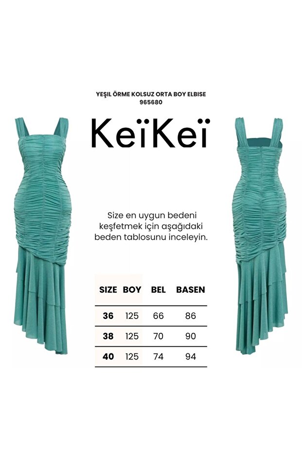 Yeşil örme kolsuz orta boy elbise - 3