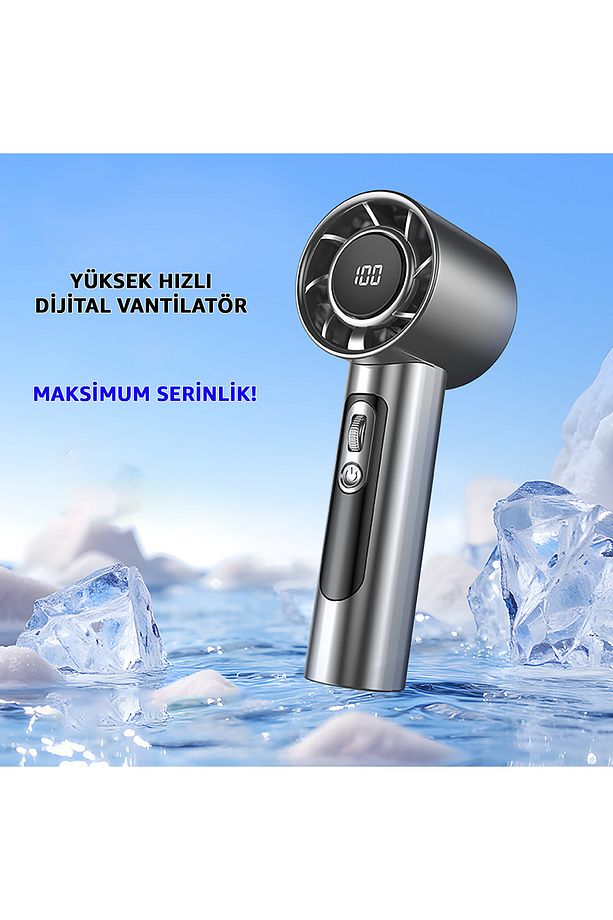 Dijital Göstergeli Taşınabilir Şarjlı El Fanı Vantilatör - LCD Ekran - Turbo Fan Vantilatör - 3
