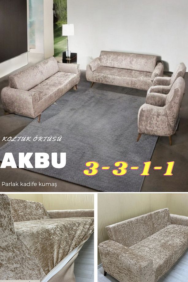 Parlak Kadife Koltuk Örtüsü | Lastikli Kanepe Örtüsü | Lastikli Koltuk Örtüsü | 3311 (VIZON) - 1