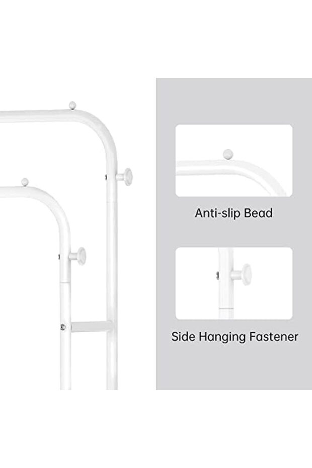 Clothes Rack for Bedroom with 2 Hanging Rails to Hang Clothes, 4 Clothe Hooks and Bottom Shelve for - 8