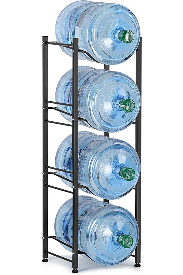 5 Gallon Water Jug Holder, 4-Tier Black Heavy Duty Rack, Bottle Organizer for Home Office