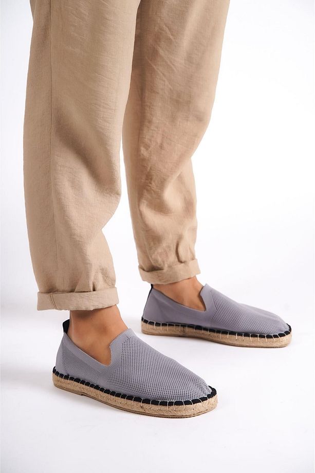 Erkek GRİ El Yapımı Hasır Taban  Rahat Örme Triko Spor Günlük Espadril Ayakkabı Sneaker - 4