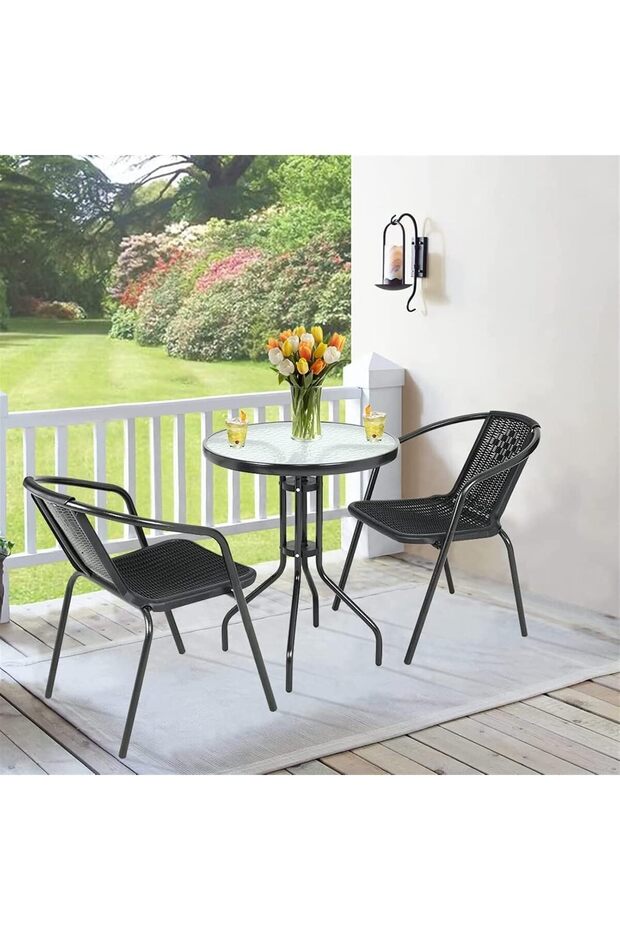 Garden Dining Set 3 Piece (2 Chair and 1 Table) Outdoor Furniture Patio Dining Table and Chair Balco