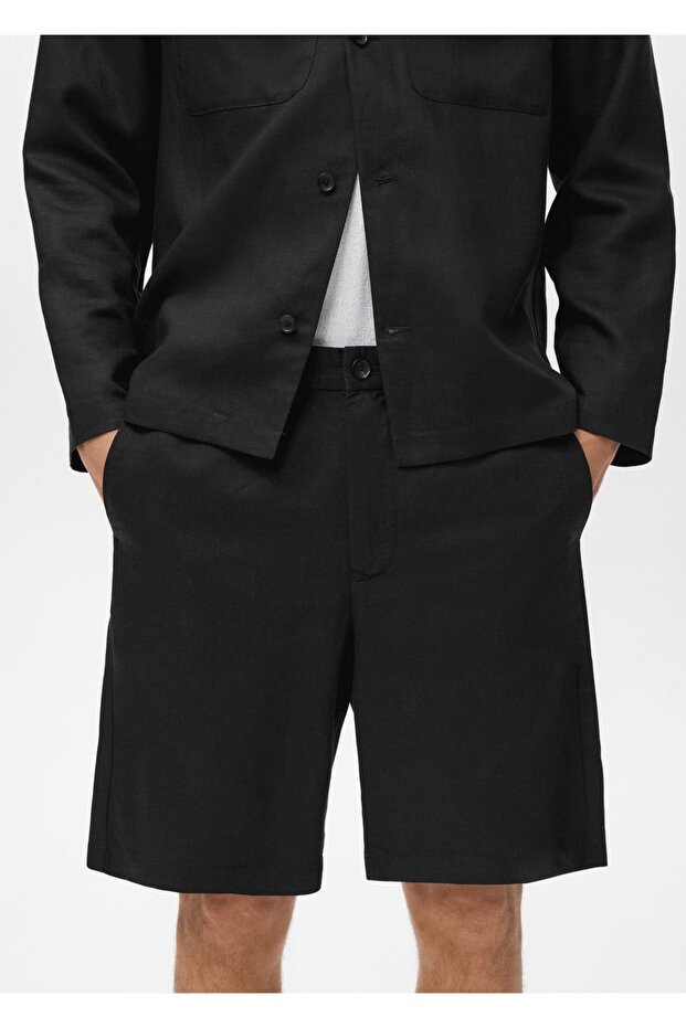 Keten karışımlı elastik bel bermudalar - 6