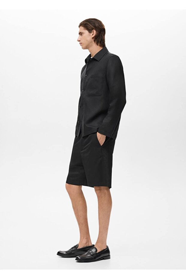 Keten karışımlı elastik bel bermudalar - 7