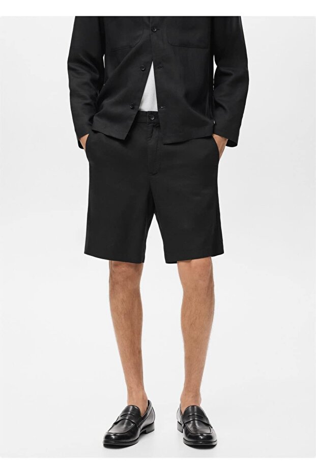 Keten karışımlı elastik bel bermudalar - 1