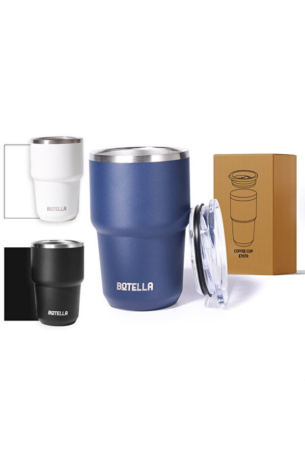 Stackable Coffee Set - Compact, Spill-proof Stainless Steel Travel Mug 240ml , Blue