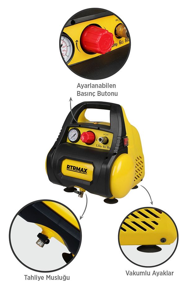 Rtm720 Yağsız Hava Kompresörü 6 Lt 1.5 Hp / 1.1 Kw 8 Bar - 2