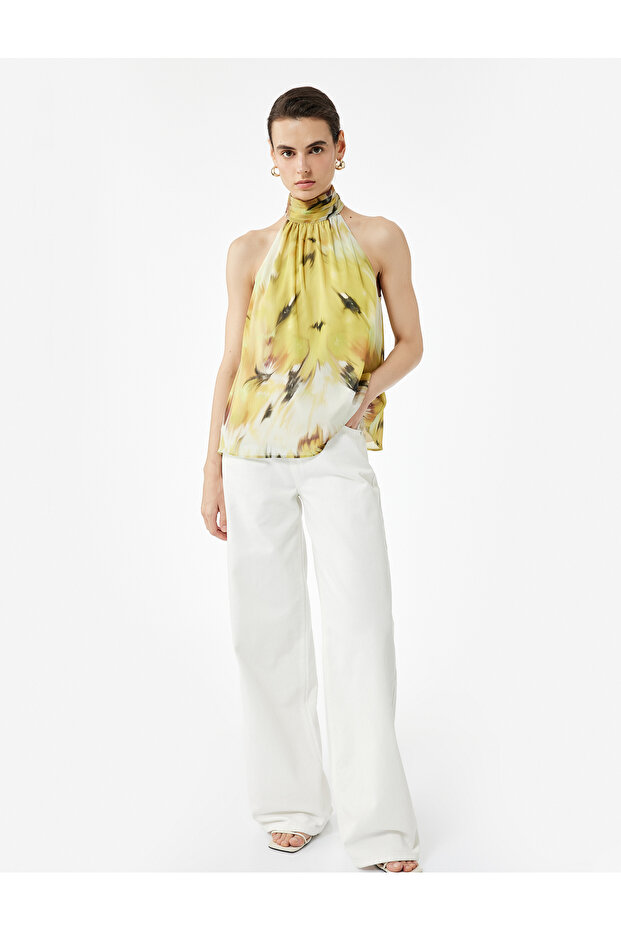 Patterned Halter Neck Chiffon Blouse - 2
