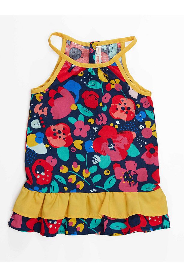 Çiçekli Kız Bebek Poplin Pamuklu Yazlık Askılı Elbise - 3