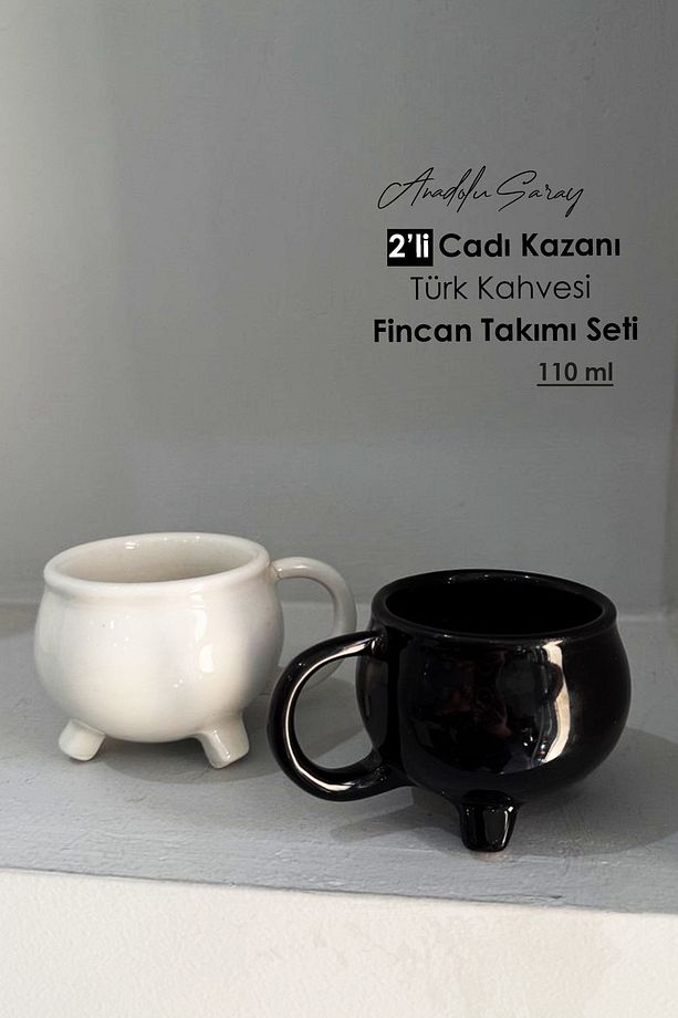 2li Cadı Kazan Şekilli Türk Kahvesi Fincan Takımı  Seti Fincan Takımı Kahve Fincan Takımı - 4