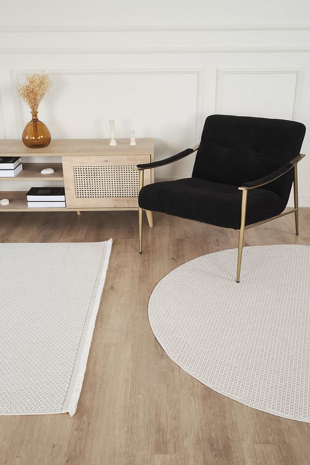 Yumuşak Bukleli Yuvarlak Krem Bej Oeko-Tex Sertifikalı Oturma Odası Salon Mutfak Balkon Çocuk Halısı - 2