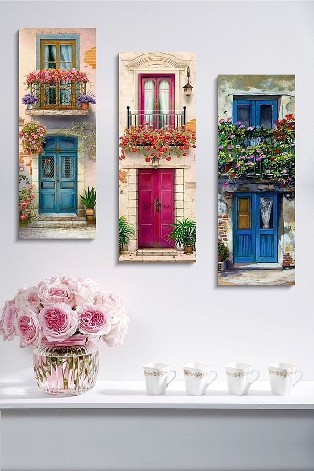 Çiçekli Pencere 3 Parçalı Mdf Tablo - 4