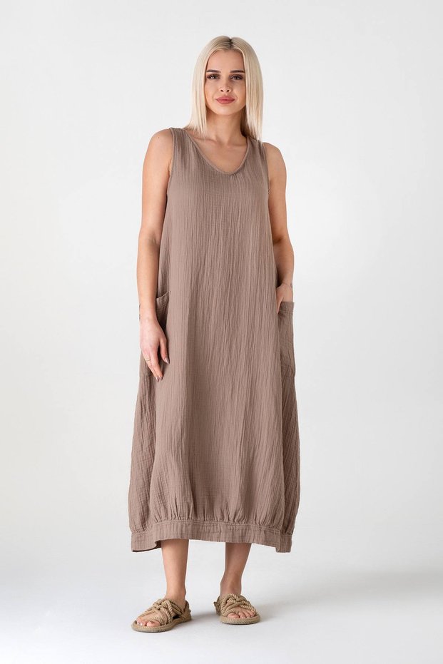 Muslin Fabric 100% Cotton Sleeveless Summer Casual Authentic Dress Mink