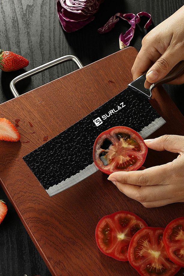 3 Parça Şef Bıçağı Seti Paslanmaz Çelik, El Dövmesi Desen, Ergonomik Ahşap Sap Hediyelik Bıçak Seti - 8
