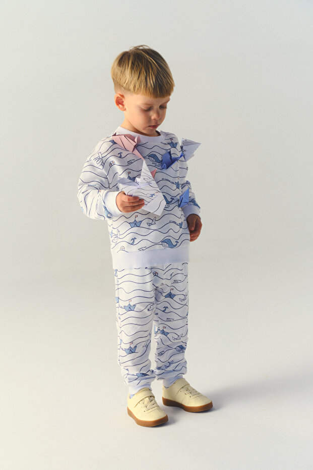 Baby Boy Printed White Sweatpants