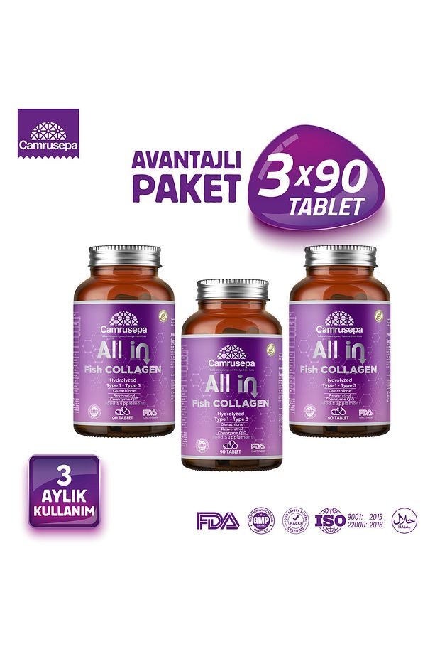 All In Fish Collagen Type 1-3 – 3’lü Avantajlı Paket (3×90 TABLET) - 1