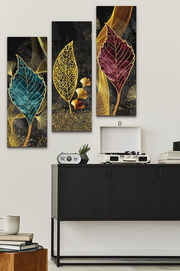 Renkli Yapraklar 3 Parça Mdf Tablo - 1