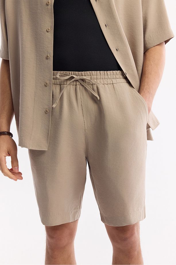 Erkek Bej Relaxed Fit Beli Lastikli Bağcıklı Modal Karışımlı Soft Touch Şort A51y3703 - 4