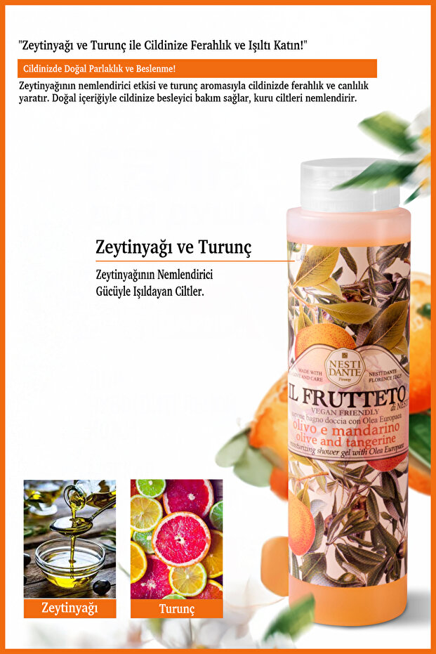 Il Frutteto Olive Oil Tangerine Duş Jeli 300 ml | Turunçgil ve Zeytinyağı Özü | Nemlendirici | Duş J - 4