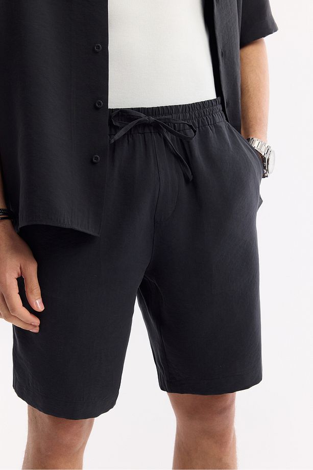 Erkek Siyah Relaxed Fit Beli Lastikli Bağcıklı Modal Karışımlı Soft Touch Şort A51y3703 - 4