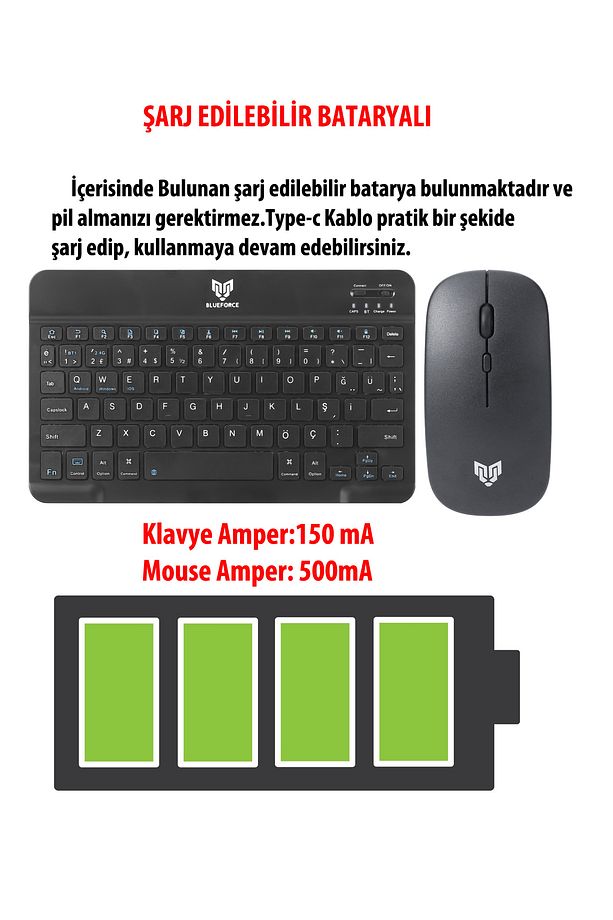 Km-33 Çift Modlu Wireless & Bluetooth Kablosuz Klavye Mouse Set Siyah Pc,tablet,telefon Uyumlu - 6