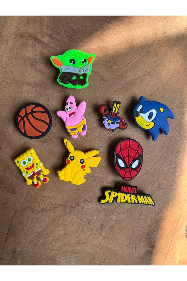 Jibbitz Terlik Süsü 9 Lu Set Spiderman,Sünger Bob,Patrick,Sonic,Bay Yengeç - 1
