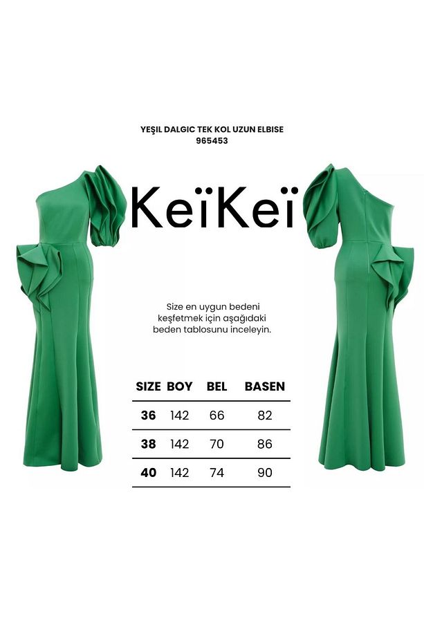 Yeşil dalgic tek kol uzun elbise - 3