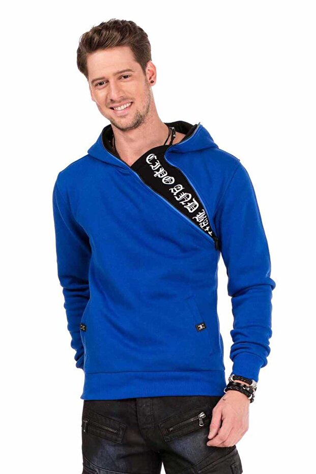 Cl329 Hidden Collar Zippered Hooded Sweatshirt