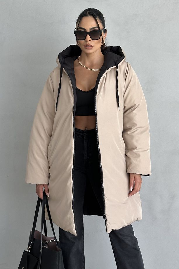 Regular Fit Çift Taraflı Uzun Şişme Mont - 3