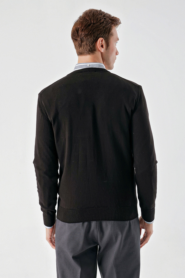 Erkek Siyah Basic V Yaka Dynamic Fit Rahat Kesim Triko - 7
