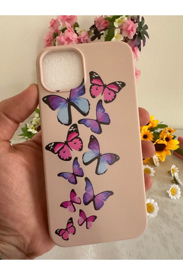 Apple iPhone 13 / 14 Case Butterfly Design Printed Velvet Inside Launch Silicone Cover