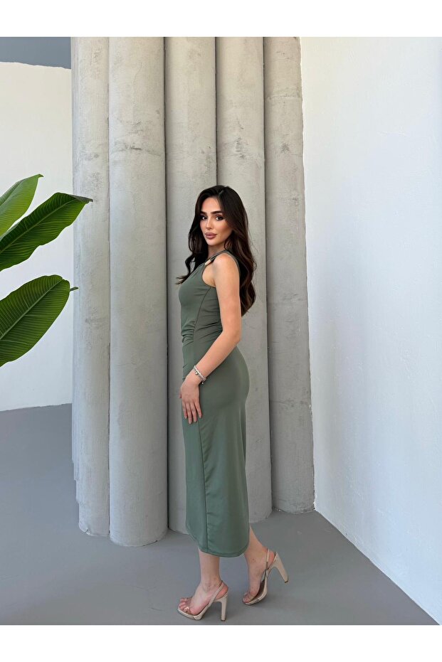 Kadın Asimetrik Drapeli Zr Model Maxi Elbise - 3